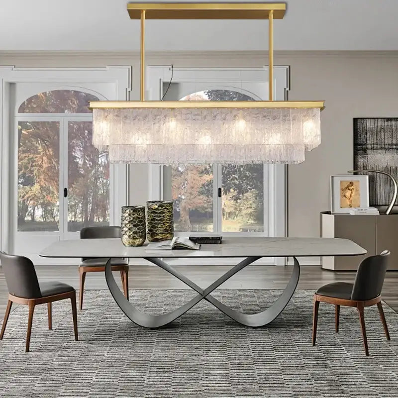 Modern multi tiered gold elegant crystal glass chandelier with layered textured panels for dining room decorbites elegant crystal