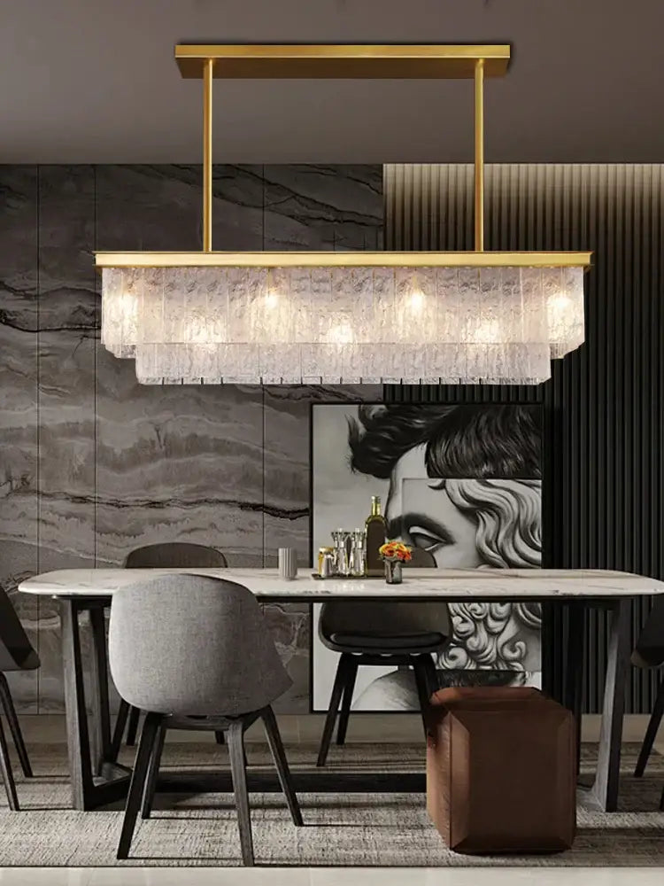 Modern multi tiered gold elegant crystal glass chandelier with layered textured panels for dining room decorbites elegant crystal