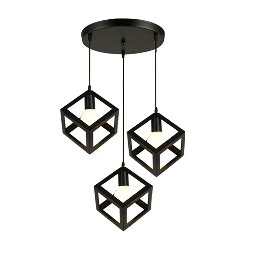 Black metal pendant lights with three geometric cube shades perfect for modern kitchen decorbites geometric cube design