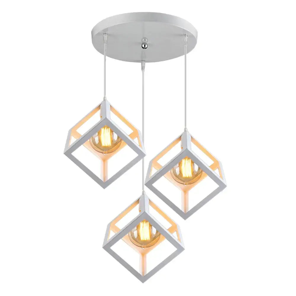 Modern white geometric cube pendant lights with three hanging fixtures for kitchen decorbites geometric cube set