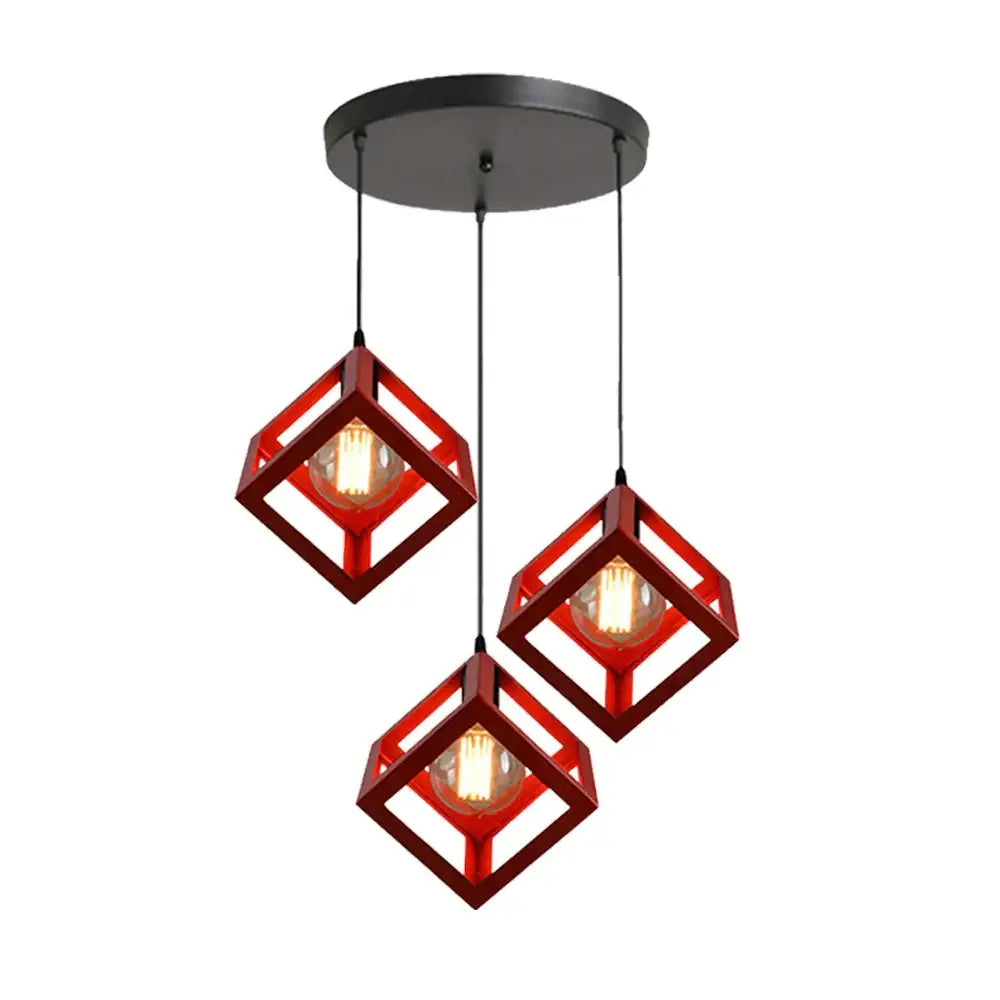 Red geometric cube pendant lights with three hanging shades ideal for modern kitchen decorbites geometric cube decor
