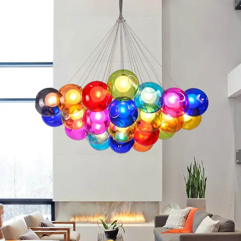 Modern multicolored clear glass chandelier with vibrant clustered design for living room decorbites clear glass lighting