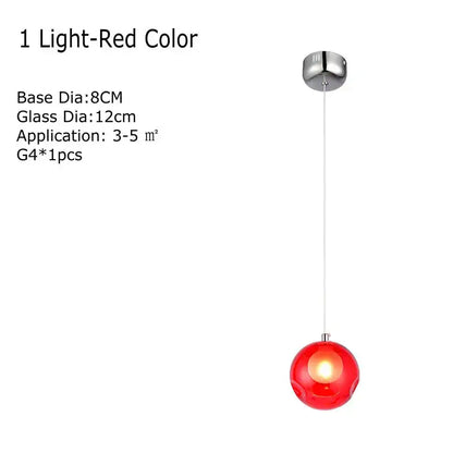 A sleek spherical red glass pendant light with polished chrome mount for modern clear glass chandelier decorbites
