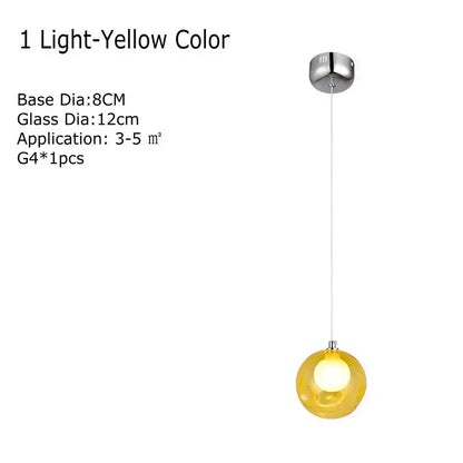 A sleek light-yellow spherical clear glass chandelier pendant lamp with polished chrome mount for modern decorbites lighting