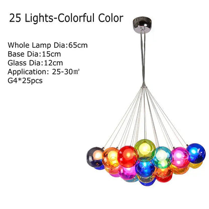 Modern multicolored clear glass chandelier with 25 colorful spheres and chrome finish for living room decorbites clear glass