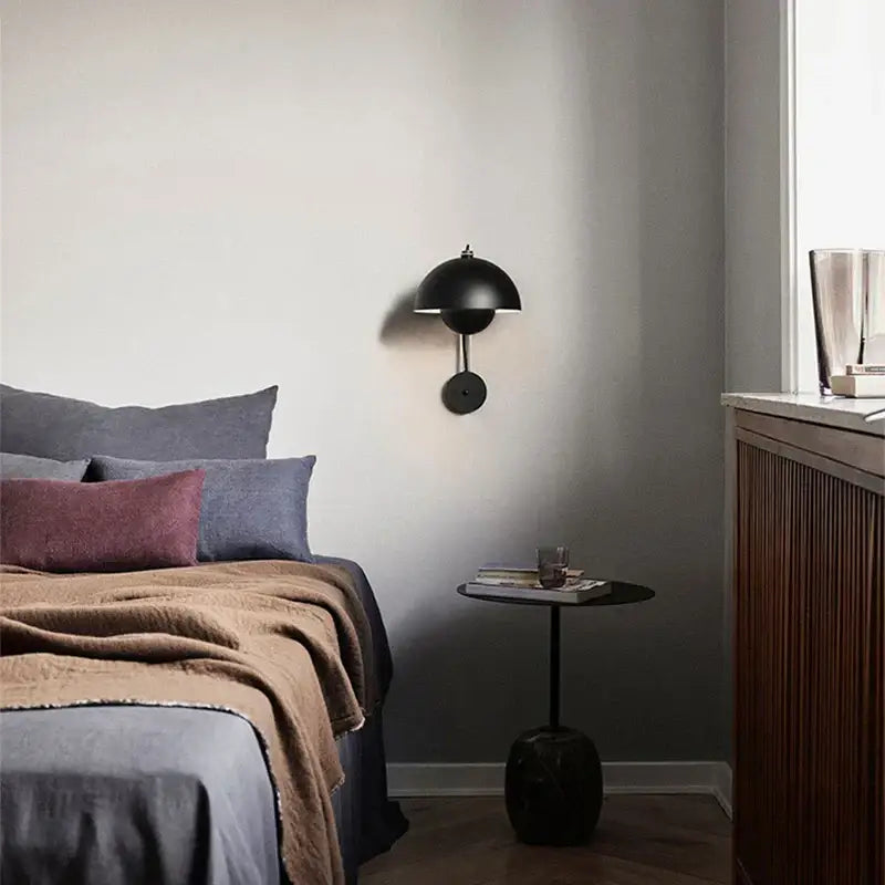 Black matte wall lamp with dome-shaped shade and circular base decorbites colorful led bedside lamp for bedroom