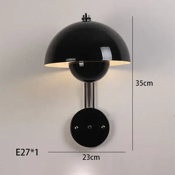 Black dome-shaped modern mushroom colorful led bedside wall lamp with metallic stem and e27 bulb socket from decorbites