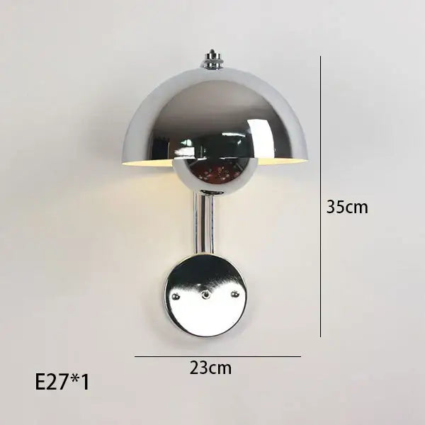 Chrome-finished wall lamp with sleek dome-shaped shade and circular base for modern decorbites colorful led bedside use
