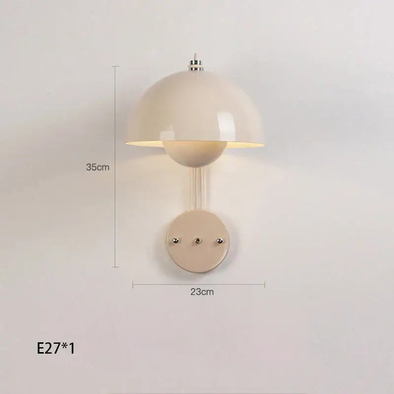 Cream-colored glossy wall lamp with dome-shaped shade and circular base for decorbites colorful led bedside use