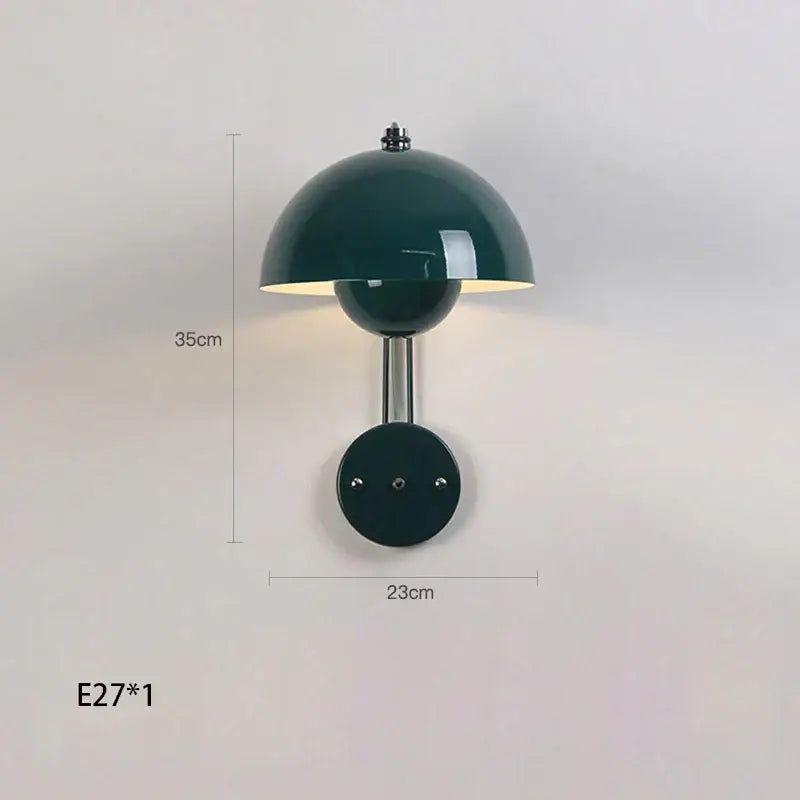 Dark green glossy metal wall lamp with mushroom design and chrome stem for decorbites colorful led bedside use