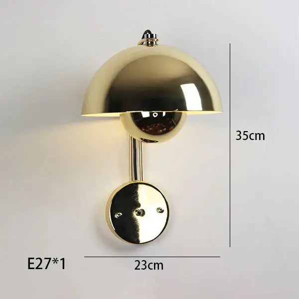 Gold metallic wall lamp with dome shade and circular base for modern decorbites colorful led bedside bedroom use