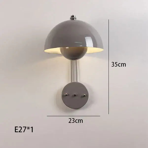 Gray metallic wall lamp with dome-shaped shade and circular base from decorbites colorful led bedside collection
