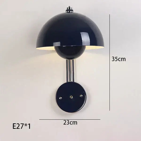 Navy blue metallic modern mushroom wall lamp with dome shade and circular base from decorbites colorful led bedside collection
