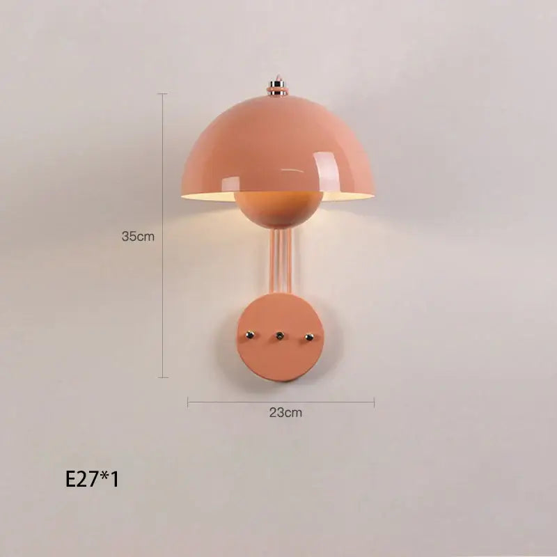 Modern mushroom pastel peach-colored wall lamp with glossy finish for decorbites colorful led bedside use in bedroom