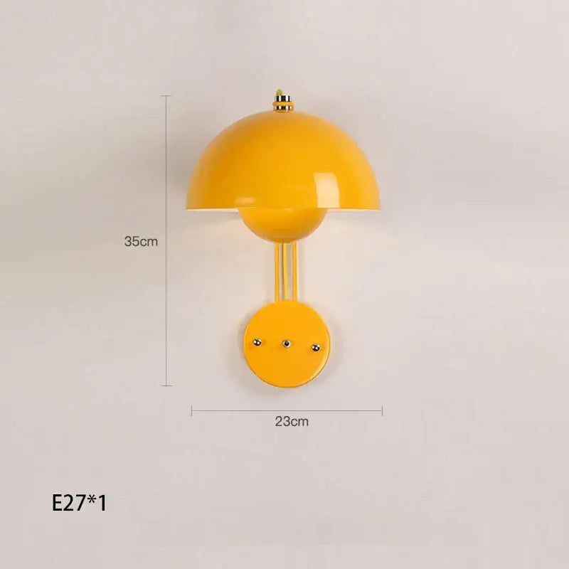Modern mushroom colorful led bedside wall lamp with vibrant yellow glossy metal flower-like dome for stylish decorbites colorful led wall lamp decor