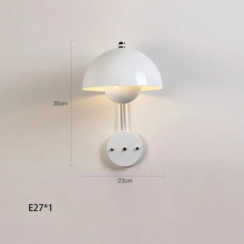 Modern white glossy mushroom-shaped wall lamp with sleek metallic stem decorbites colorful led bedside lamp for bedroom