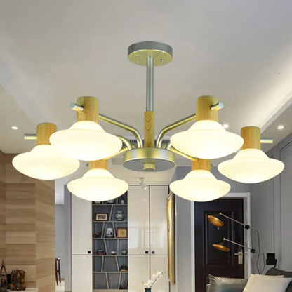 DecorBites™ DecorBites™ Modern Mushroom Semi Flush Ceiling Lamp with Opal Frosted Glass, Wood Finish - 5/6 Head for Bedroom