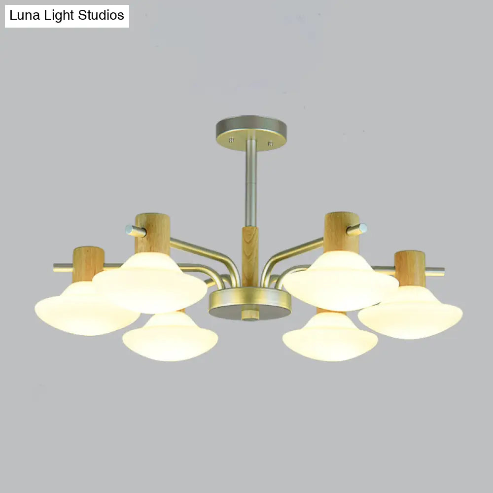 DecorBites™ DecorBites™ Modern Mushroom Semi Flush Ceiling Lamp with Opal Frosted Glass, Wood Finish - 5/6 Head for Bedroom