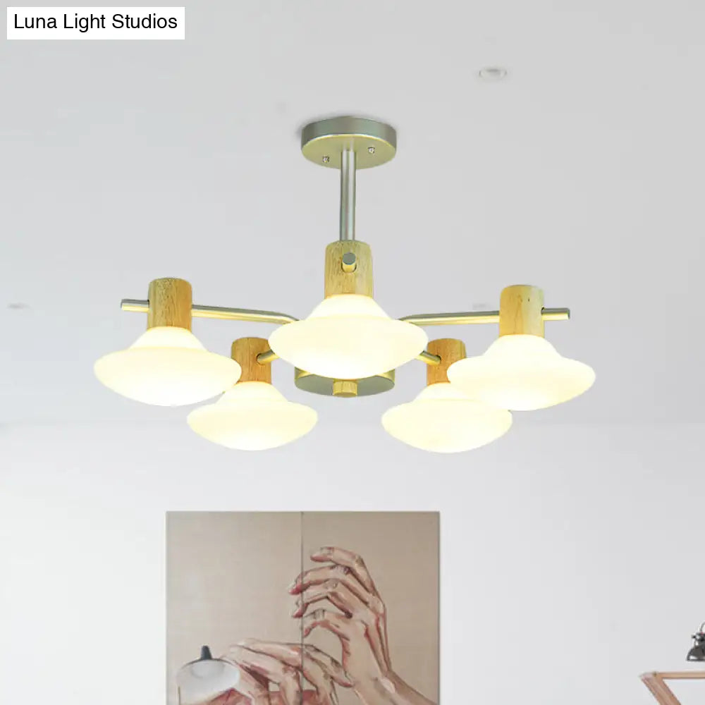 DecorBites™ DecorBites™ Modern Mushroom Semi Flush Ceiling Lamp with Opal Frosted Glass, Wood Finish - 5/6 Head for Bedroom