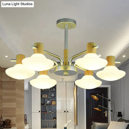 DecorBites™ DecorBites™ Modern Mushroom Semi Flush Ceiling Lamp with Opal Frosted Glass, Wood Finish - 5/6 Head for Bedroom
