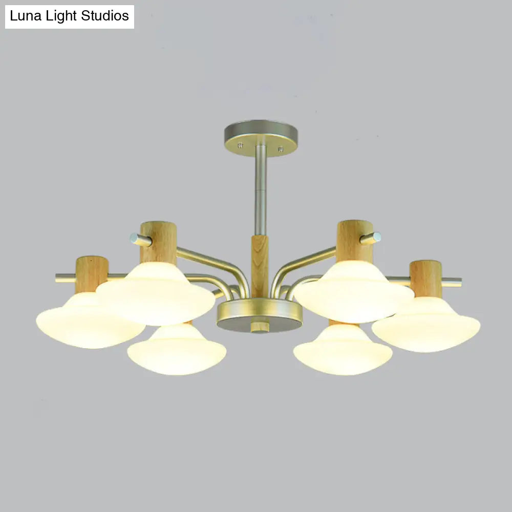 DecorBites™ DecorBites™ Modern Mushroom Semi Flush Ceiling Lamp with Opal Frosted Glass, Wood Finish - 5/6 Head for Bedroom