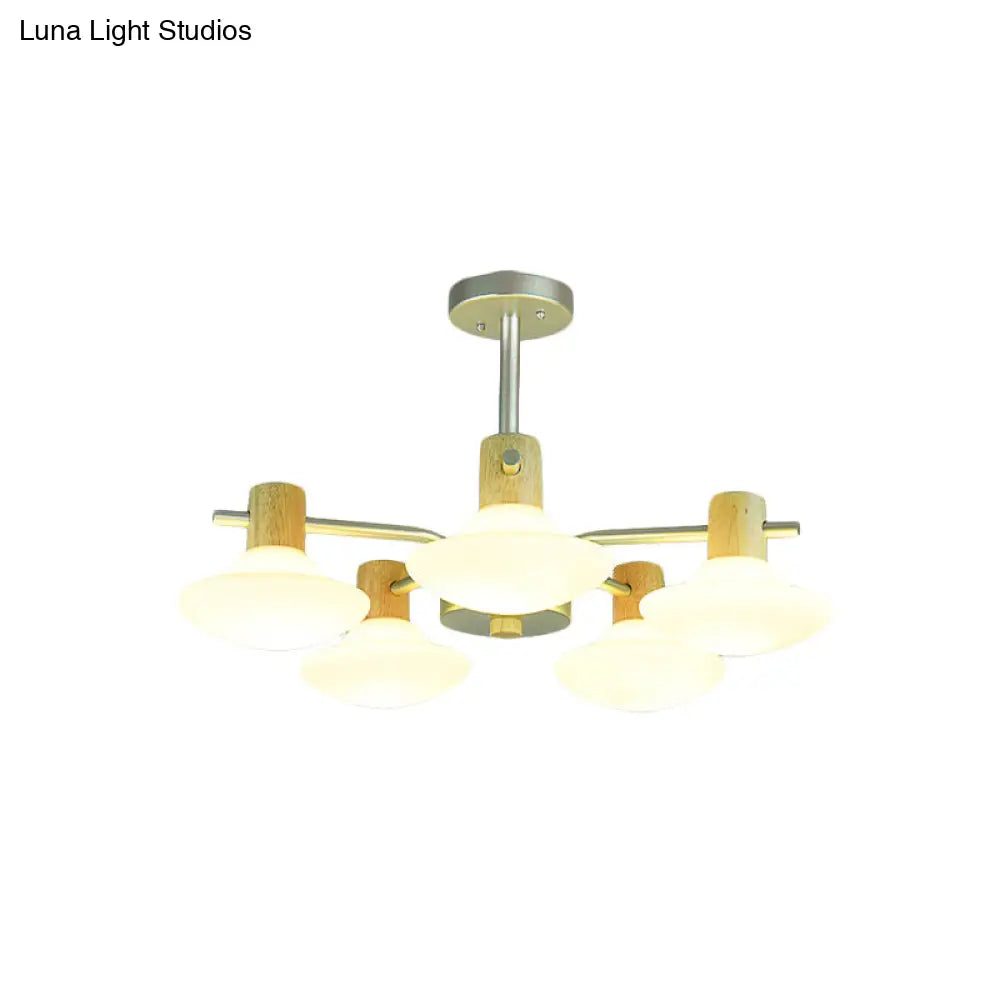 DecorBites™ DecorBites™ Modern Mushroom Semi Flush Ceiling Lamp with Opal Frosted Glass, Wood Finish - 5/6 Head for Bedroom