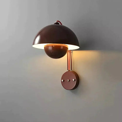 Brown metallic modern mushroom wall lamp with dome shade and copper-toned brass base type finish for bedroom