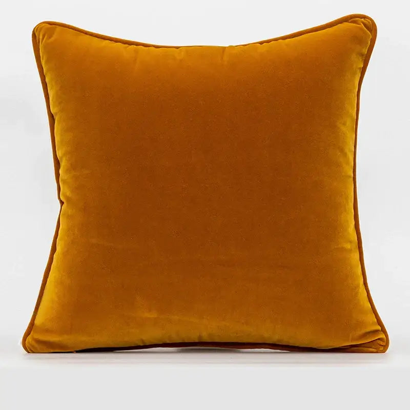 A plush mustard-yellow velvet pillow cover with neatly stitched edges for decorbites geometric jacquard pillow decor