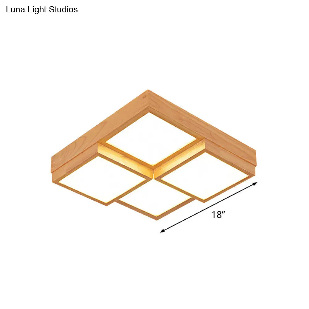 DecorBites™ DecorBites™ Modern Natural Wood LED Ceiling Lamp - Square Flush Shape with 4/6/9-Light Options in Warm/White/Natural Light