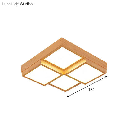 DecorBites™ DecorBites™ Modern Natural Wood LED Ceiling Lamp - Square Flush Shape with 4/6/9-Light Options in Warm/White/Natural Light
