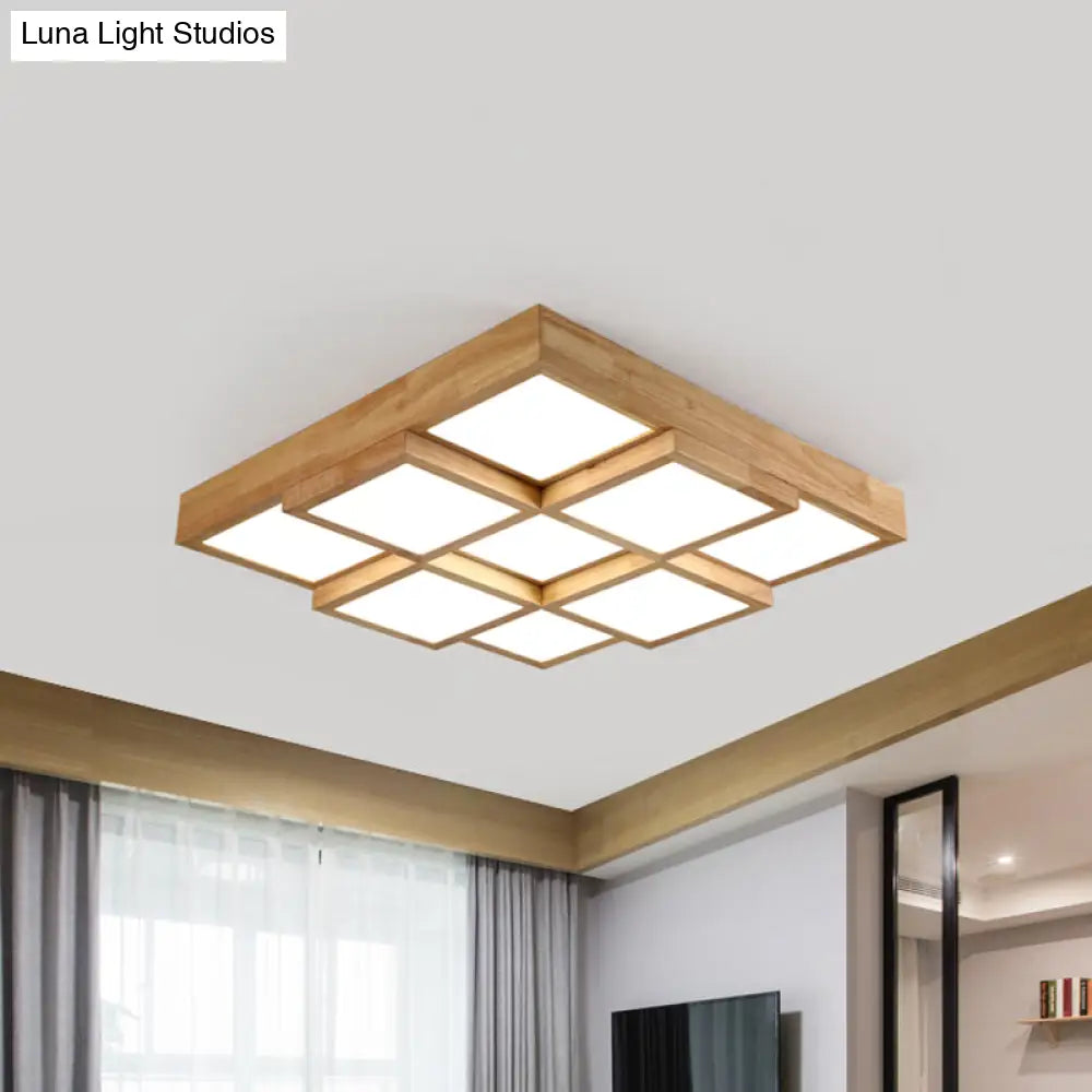DecorBites™ DecorBites™ Modern Natural Wood LED Ceiling Lamp - Square Flush Shape with 4/6/9-Light Options in Warm/White/Natural Light