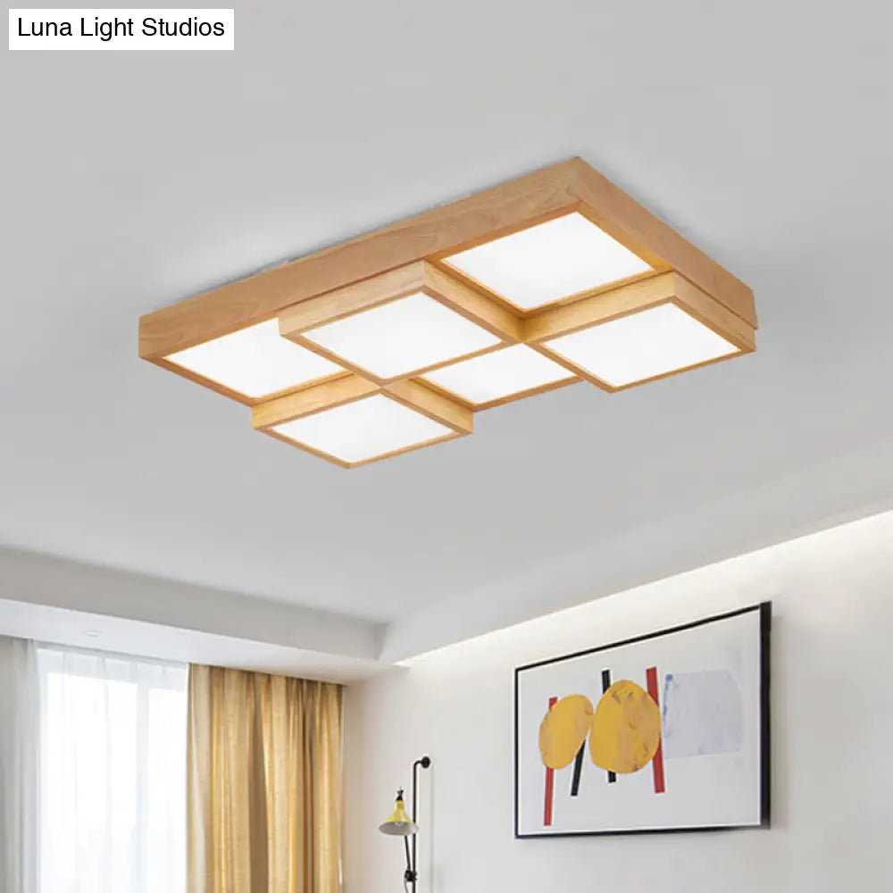 DecorBites™ DecorBites™ Modern Natural Wood LED Ceiling Lamp - Square Flush Shape with 4/6/9-Light Options in Warm/White/Natural Light