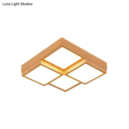 DecorBites™ DecorBites™ Modern Natural Wood LED Ceiling Lamp - Square Flush Shape with 4/6/9-Light Options in Warm/White/Natural Light