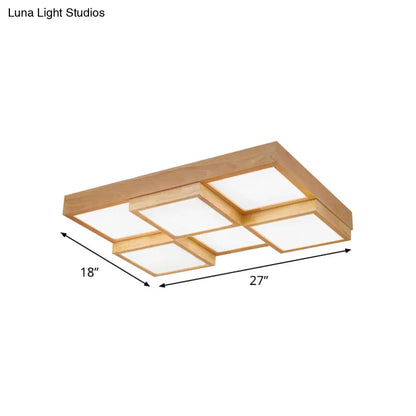 DecorBites™ DecorBites™ Modern Natural Wood LED Ceiling Lamp - Square Flush Shape with 4/6/9-Light Options in Warm/White/Natural Light