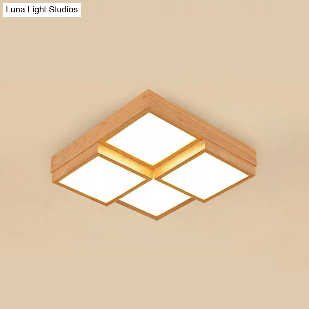 DecorBites™ DecorBites™ Modern Natural Wood LED Ceiling Lamp - Square Flush Shape with 4/6/9-Light Options in Warm/White/Natural Light
