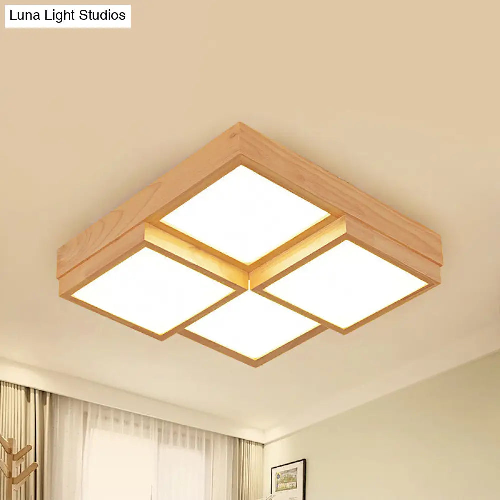 DecorBites™ DecorBites™ Modern Natural Wood LED Ceiling Lamp - Square Flush Shape with 4/6/9-Light Options in Warm/White/Natural Light