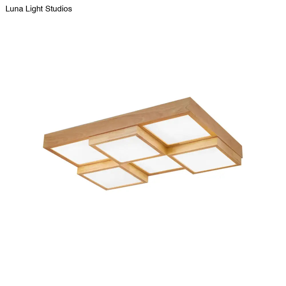 DecorBites™ DecorBites™ Modern Natural Wood LED Ceiling Lamp - Square Flush Shape with 4/6/9-Light Options in Warm/White/Natural Light