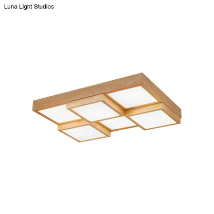DecorBites™ DecorBites™ Modern Natural Wood LED Ceiling Lamp - Square Flush Shape with 4/6/9-Light Options in Warm/White/Natural Light