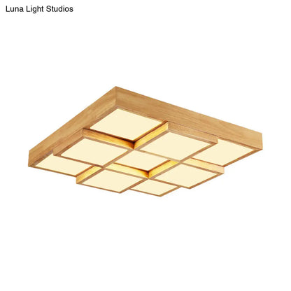 DecorBites™ DecorBites™ Modern Natural Wood Square Flush Mount Ceiling Light - 4/6/9-Light LED Wooden Fixture in Warm/White/Natural Tones