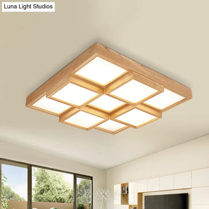 DecorBites™ DecorBites™ Modern Natural Wood Square Flush Mount Ceiling Light - 4/6/9-Light LED Wooden Fixture in Warm/White/Natural Tones