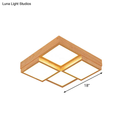 DecorBites™ DecorBites™ Modern Natural Wood Square Flush Mount Ceiling Light - 4/6/9-Light LED Wooden Fixture in Warm/White/Natural Tones