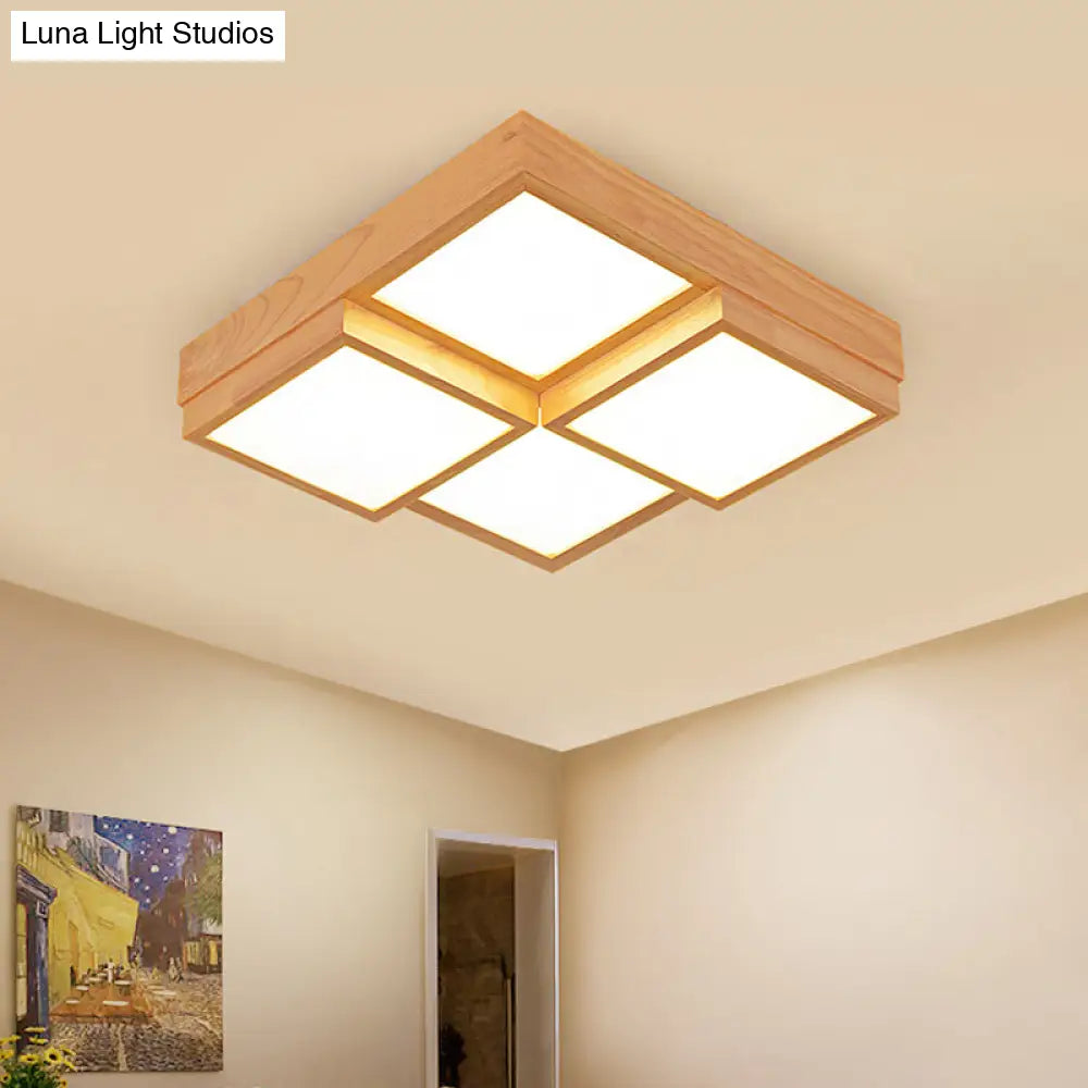 DecorBites™ DecorBites™ Modern Natural Wood Square Flush Mount Ceiling Light - 4/6/9-Light LED Wooden Fixture in Warm/White/Natural Tones