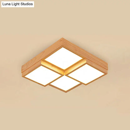 DecorBites™ DecorBites™ Modern Natural Wood Square Flush Mount Ceiling Light - 4/6/9-Light LED Wooden Fixture in Warm/White/Natural Tones