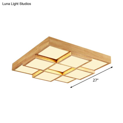 DecorBites™ DecorBites™ Modern Natural Wood Square Flush Mount Ceiling Light - 4/6/9-Light LED Wooden Fixture in Warm/White/Natural Tones
