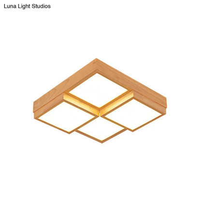 DecorBites™ DecorBites™ Modern Natural Wood Square Flush Mount Ceiling Light - 4/6/9-Light LED Wooden Fixture in Warm/White/Natural Tones