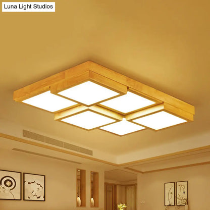 DecorBites™ DecorBites™ Modern Natural Wood Square Flush Mount Ceiling Light - 4/6/9-Light LED Wooden Fixture in Warm/White/Natural Tones