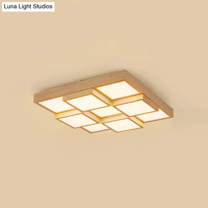 DecorBites™ DecorBites™ Modern Natural Wood Square Flush Mount Ceiling Light - 4/6/9-Light LED Wooden Fixture in Warm/White/Natural Tones