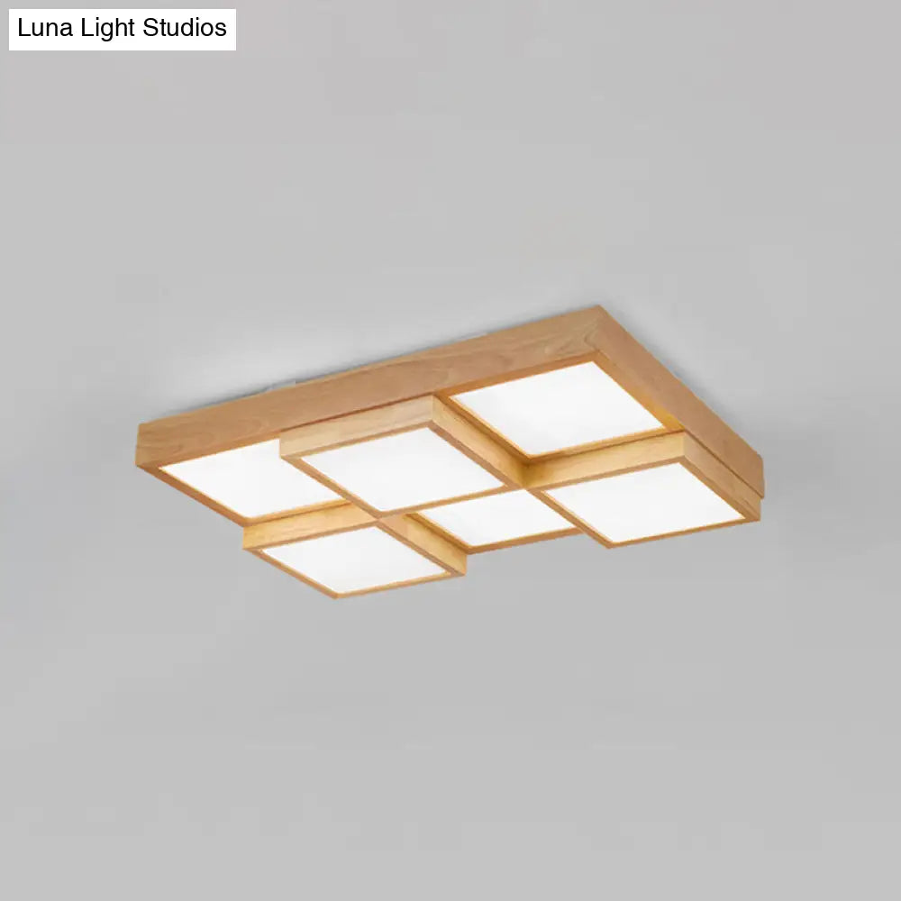 DecorBites™ DecorBites™ Modern Natural Wood Square Flush Mount Ceiling Light - 4/6/9-Light LED Wooden Fixture in Warm/White/Natural Tones