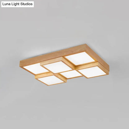 DecorBites™ DecorBites™ Modern Natural Wood Square Flush Mount Ceiling Light - 4/6/9-Light LED Wooden Fixture in Warm/White/Natural Tones