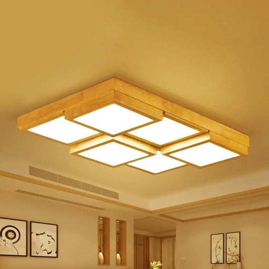 DecorBites™ DecorBites™ Modern Natural Wood Square Flush Mount Ceiling Light - 4/6/9-Light LED Wooden Fixture in Warm/White/Natural Tones